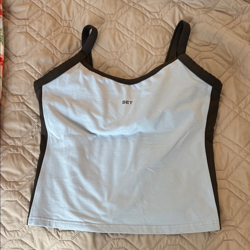 Light Blue & Black Trim Tank Top